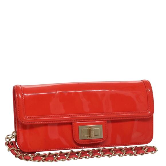 CHANEL Chain Second Bag Patent Leather Red Silver CC - Picture 1 of 16